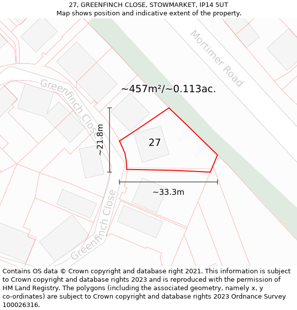 27, GREENFINCH CLOSE, STOWMARKET, IP14 5UT: Plot and title map