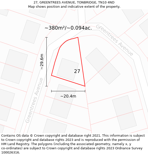 27, GREENTREES AVENUE, TONBRIDGE, TN10 4ND: Plot and title map