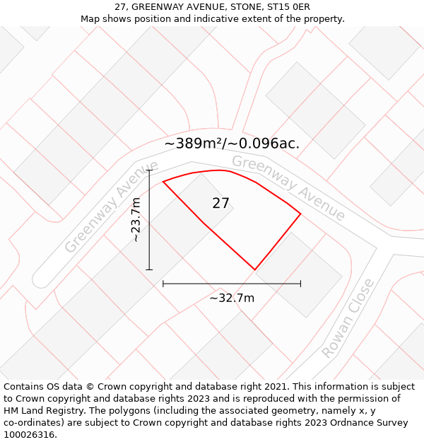 27, GREENWAY AVENUE, STONE, ST15 0ER: Plot and title map