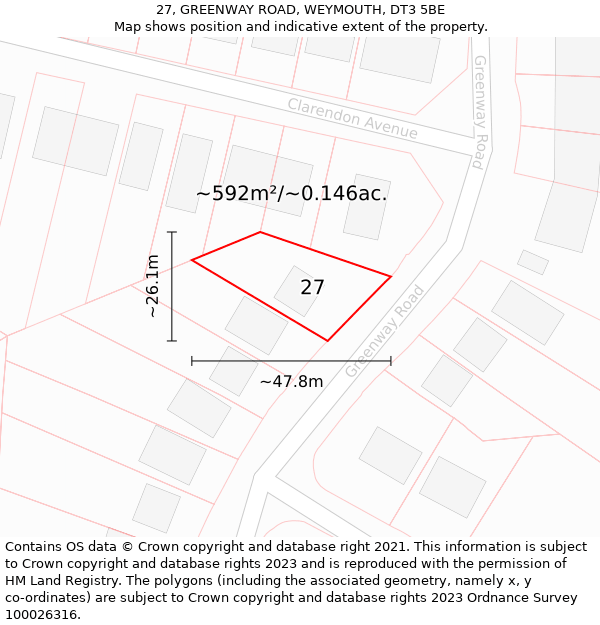 27, GREENWAY ROAD, WEYMOUTH, DT3 5BE: Plot and title map