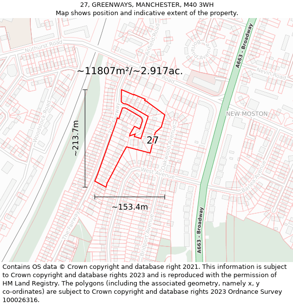 27, GREENWAYS, MANCHESTER, M40 3WH: Plot and title map