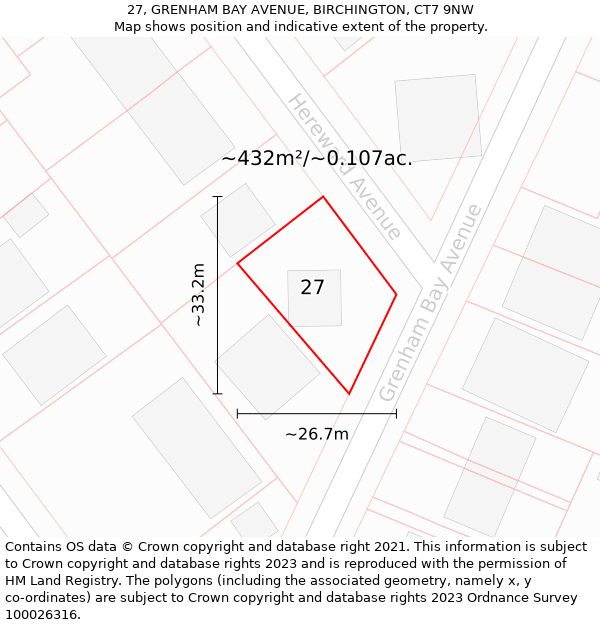 27, GRENHAM BAY AVENUE, BIRCHINGTON, CT7 9NW: Plot and title map