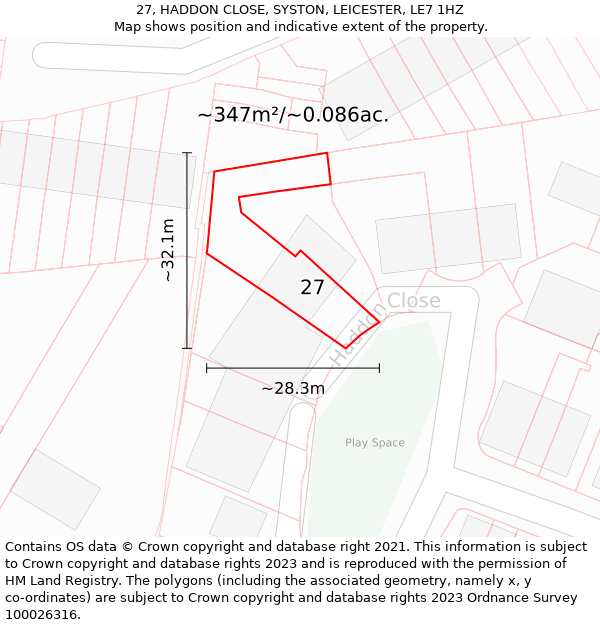 27, HADDON CLOSE, SYSTON, LEICESTER, LE7 1HZ: Plot and title map