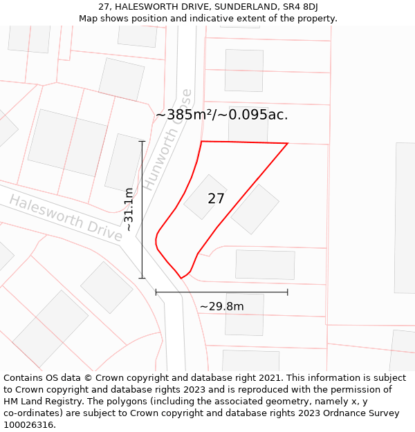 27, HALESWORTH DRIVE, SUNDERLAND, SR4 8DJ: Plot and title map