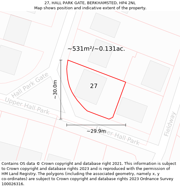 27, HALL PARK GATE, BERKHAMSTED, HP4 2NL: Plot and title map