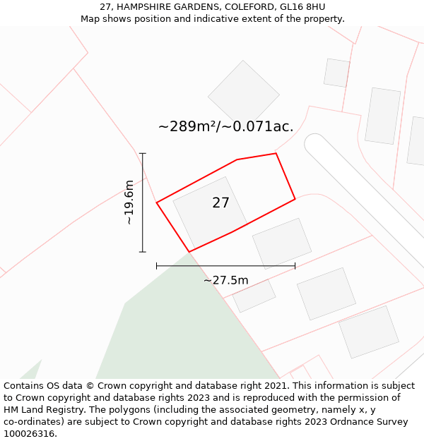 27, HAMPSHIRE GARDENS, COLEFORD, GL16 8HU: Plot and title map