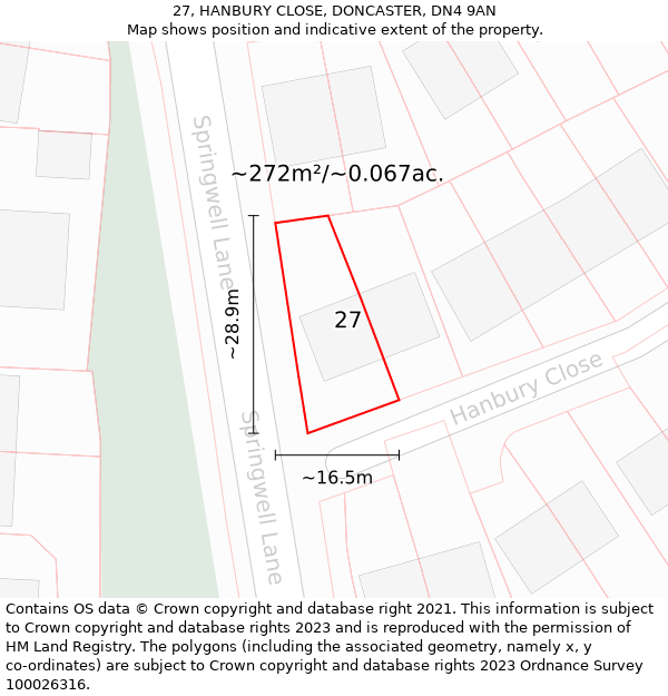 27, HANBURY CLOSE, DONCASTER, DN4 9AN: Plot and title map