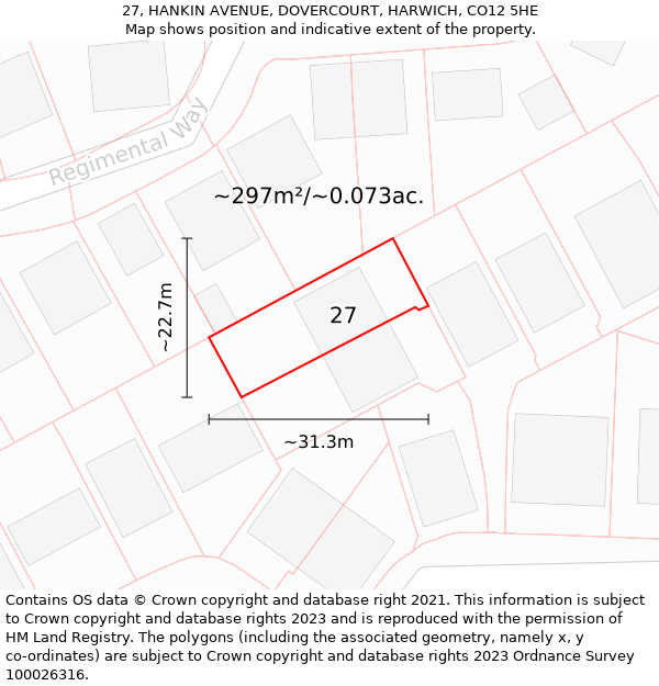 27, HANKIN AVENUE, DOVERCOURT, HARWICH, CO12 5HE: Plot and title map