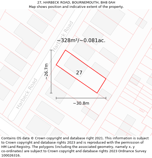 27, HARBECK ROAD, BOURNEMOUTH, BH8 0AH: Plot and title map