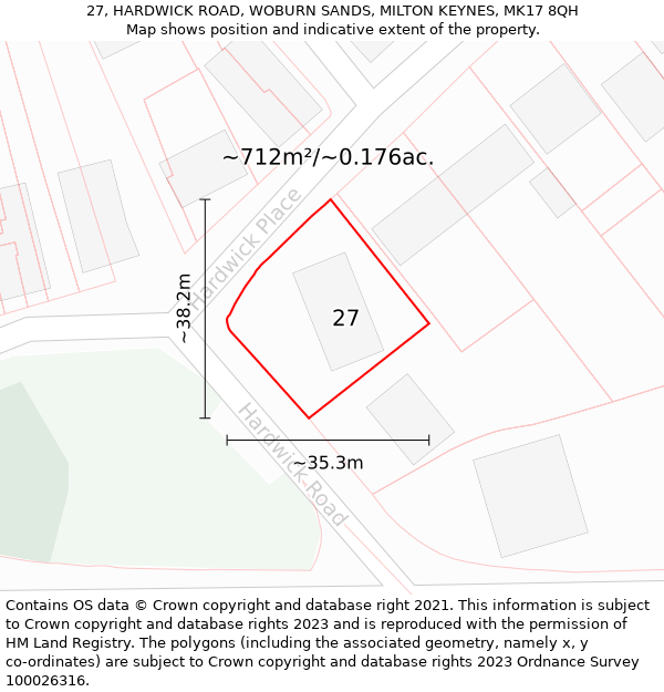 27, HARDWICK ROAD, WOBURN SANDS, MILTON KEYNES, MK17 8QH: Plot and title map