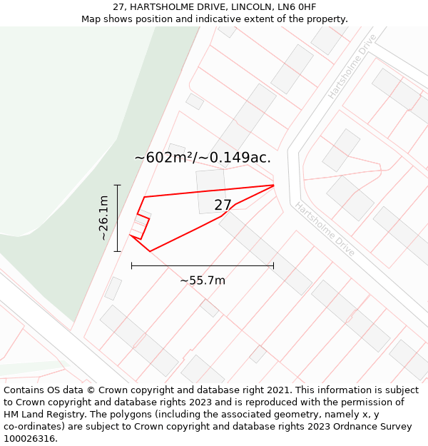 27, HARTSHOLME DRIVE, LINCOLN, LN6 0HF: Plot and title map