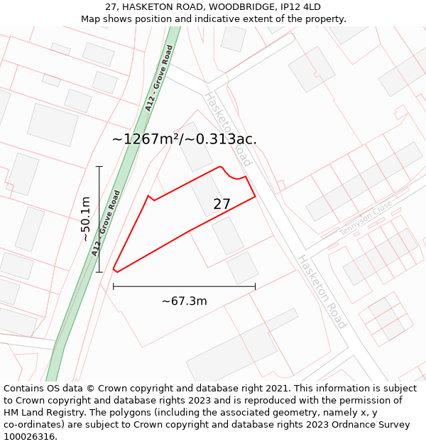 27, HASKETON ROAD, WOODBRIDGE, IP12 4LD: Plot and title map