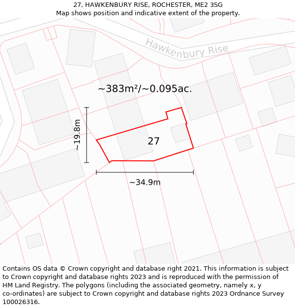 27, HAWKENBURY RISE, ROCHESTER, ME2 3SG: Plot and title map