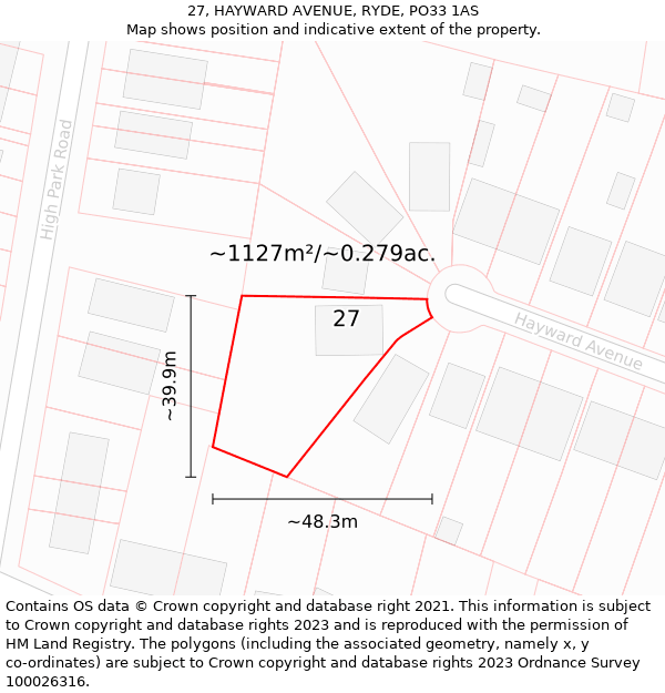 27, HAYWARD AVENUE, RYDE, PO33 1AS: Plot and title map