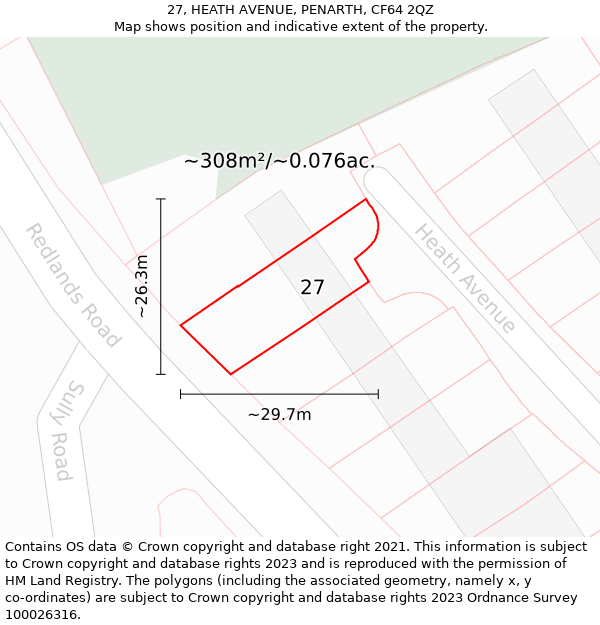 27, HEATH AVENUE, PENARTH, CF64 2QZ: Plot and title map