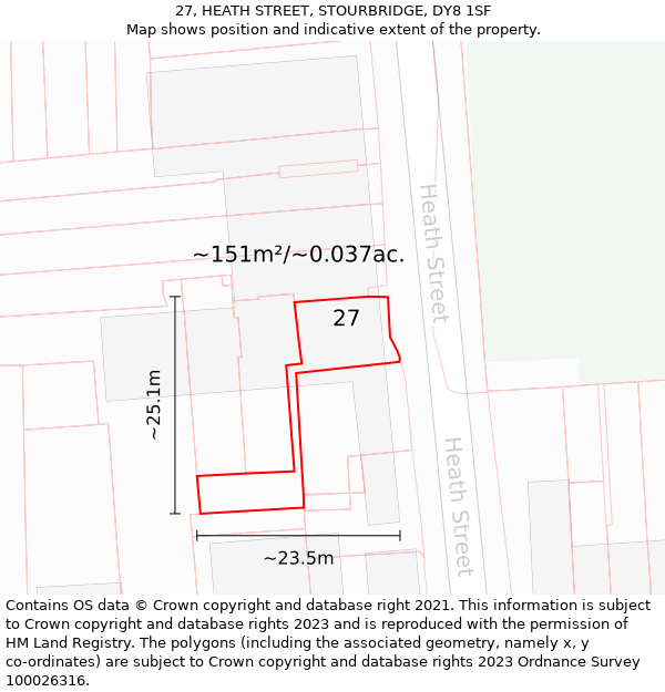 27, HEATH STREET, STOURBRIDGE, DY8 1SF: Plot and title map