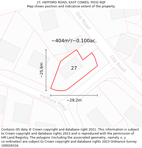 27, HEFFORD ROAD, EAST COWES, PO32 6QF: Plot and title map