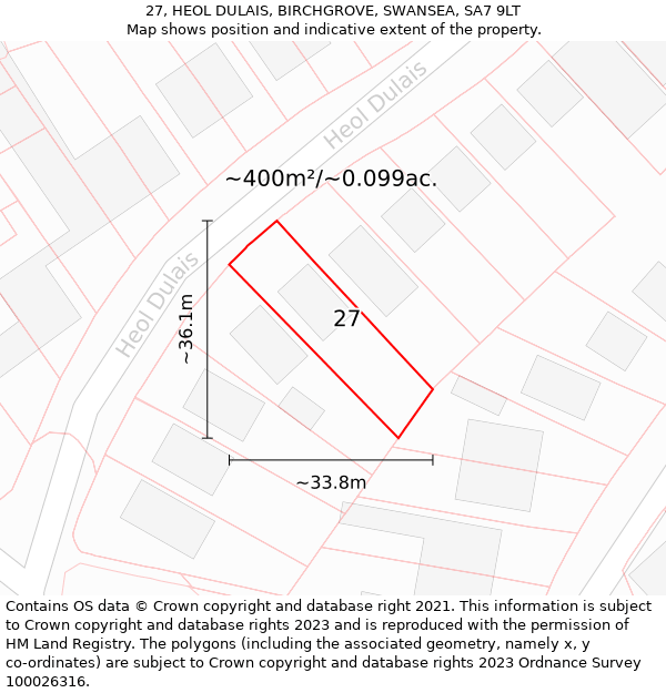 27, HEOL DULAIS, BIRCHGROVE, SWANSEA, SA7 9LT: Plot and title map