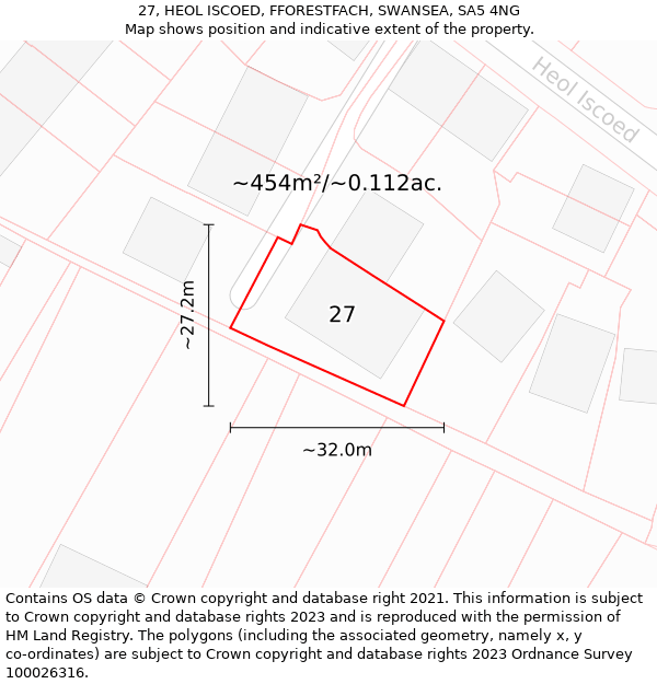 27, HEOL ISCOED, FFORESTFACH, SWANSEA, SA5 4NG: Plot and title map