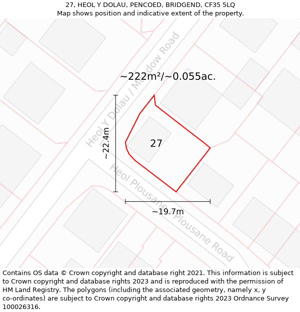 27, HEOL Y DOLAU, PENCOED, BRIDGEND, CF35 5LQ: Plot and title map