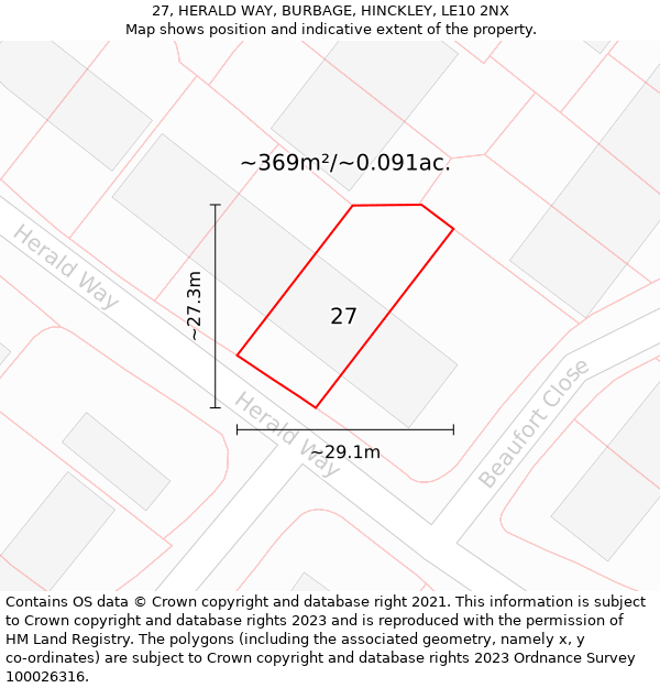 27, HERALD WAY, BURBAGE, HINCKLEY, LE10 2NX: Plot and title map