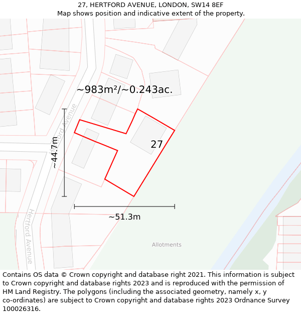 27, HERTFORD AVENUE, LONDON, SW14 8EF: Plot and title map