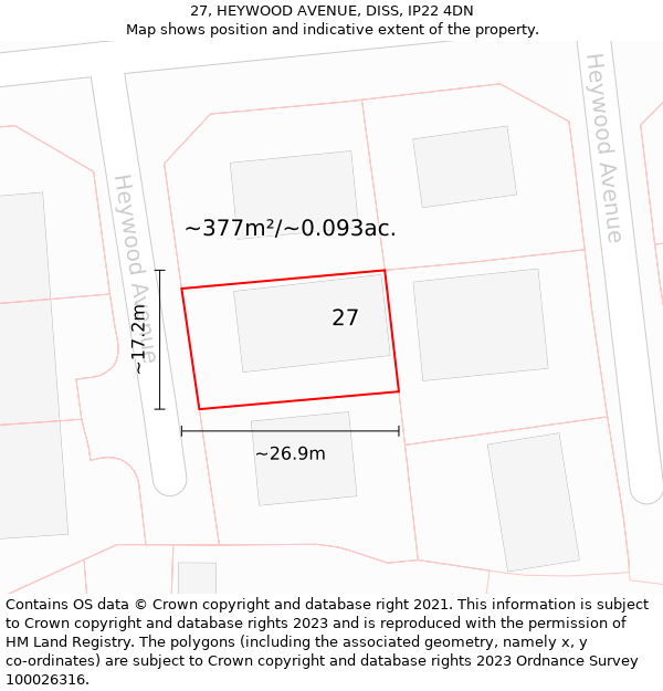 27, HEYWOOD AVENUE, DISS, IP22 4DN: Plot and title map