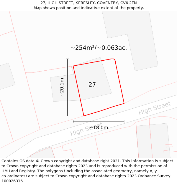 27, HIGH STREET, KERESLEY, COVENTRY, CV6 2EN: Plot and title map