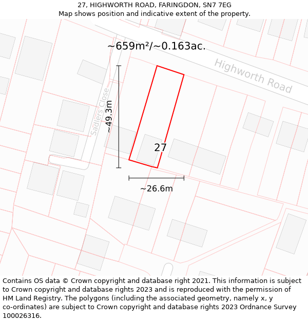 27, HIGHWORTH ROAD, FARINGDON, SN7 7EG: Plot and title map