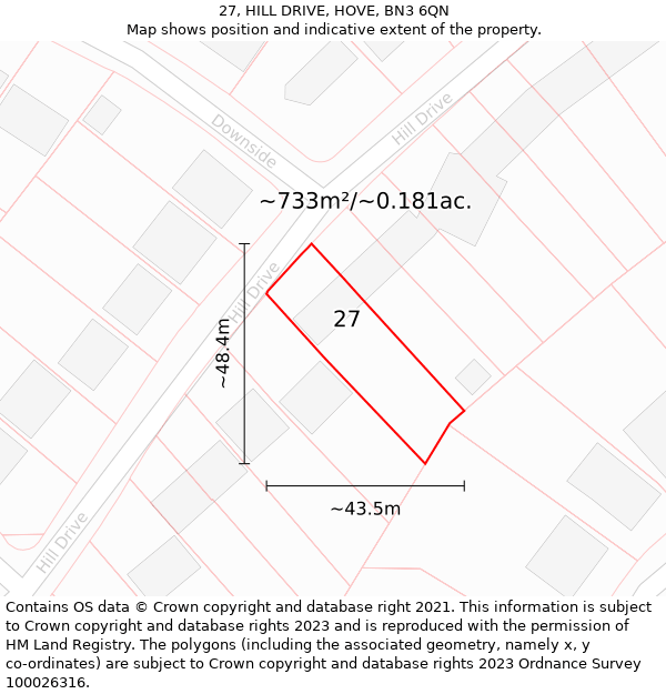 27, HILL DRIVE, HOVE, BN3 6QN: Plot and title map