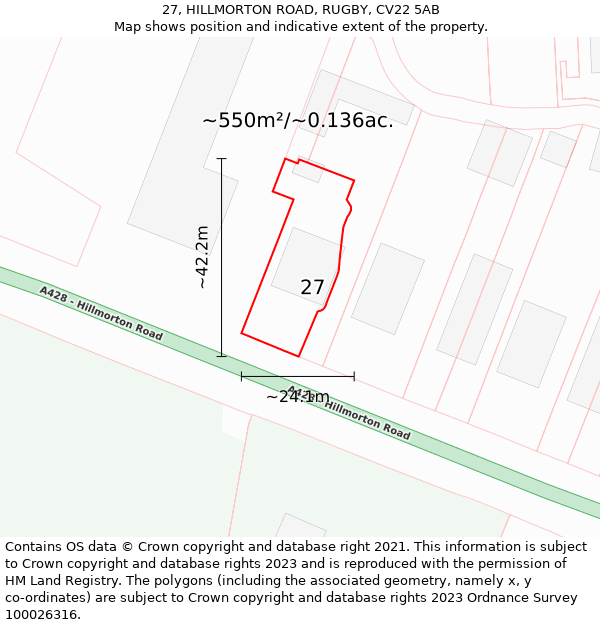 27, HILLMORTON ROAD, RUGBY, CV22 5AB: Plot and title map