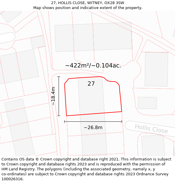 27, HOLLIS CLOSE, WITNEY, OX28 3SW: Plot and title map