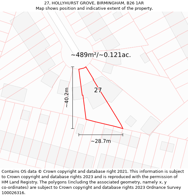 27, HOLLYHURST GROVE, BIRMINGHAM, B26 1AR: Plot and title map