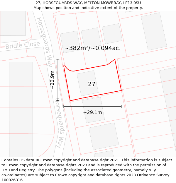 27, HORSEGUARDS WAY, MELTON MOWBRAY, LE13 0SU: Plot and title map