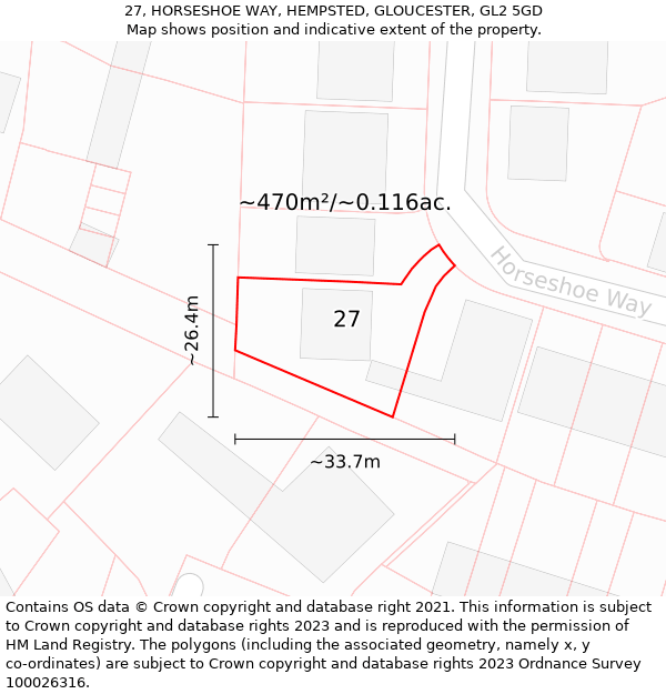 27, HORSESHOE WAY, HEMPSTED, GLOUCESTER, GL2 5GD: Plot and title map