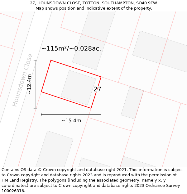 27, HOUNSDOWN CLOSE, TOTTON, SOUTHAMPTON, SO40 9EW: Plot and title map