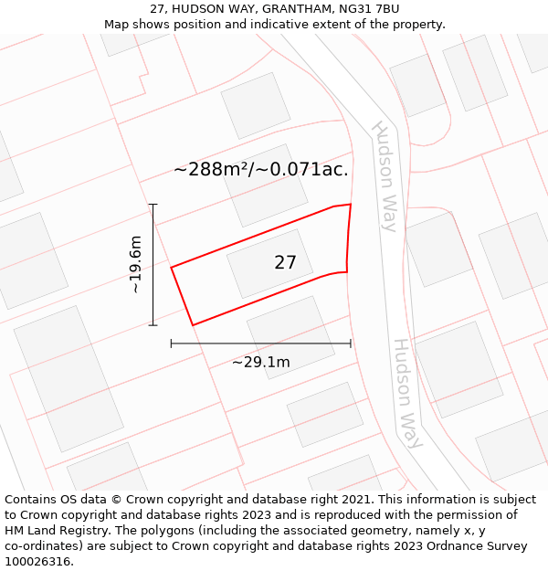 27, HUDSON WAY, GRANTHAM, NG31 7BU: Plot and title map