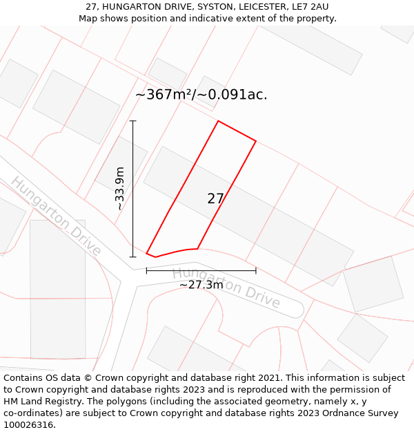 27, HUNGARTON DRIVE, SYSTON, LEICESTER, LE7 2AU: Plot and title map