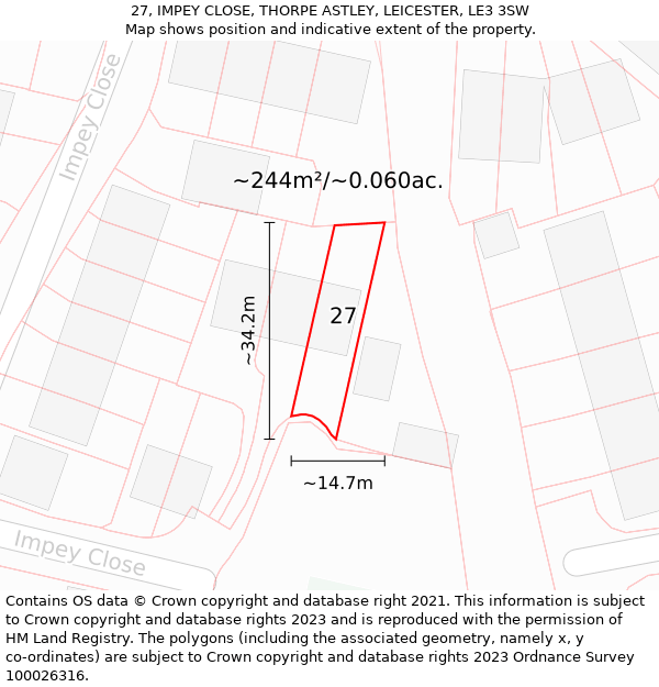 27, IMPEY CLOSE, THORPE ASTLEY, LEICESTER, LE3 3SW: Plot and title map