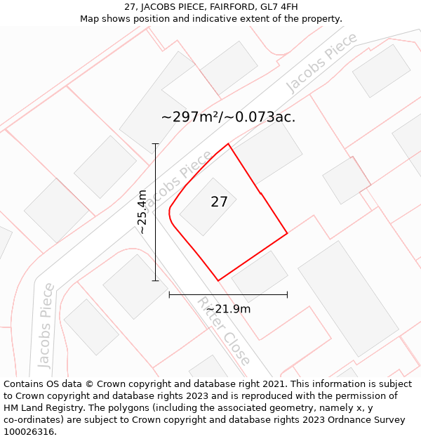 27, JACOBS PIECE, FAIRFORD, GL7 4FH: Plot and title map