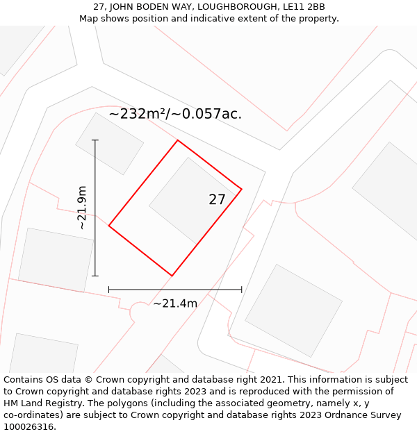 27, JOHN BODEN WAY, LOUGHBOROUGH, LE11 2BB: Plot and title map
