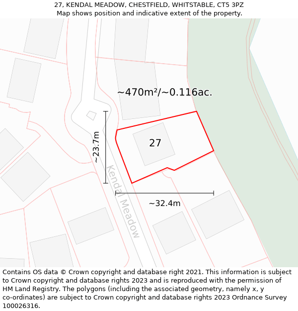 27, KENDAL MEADOW, CHESTFIELD, WHITSTABLE, CT5 3PZ: Plot and title map