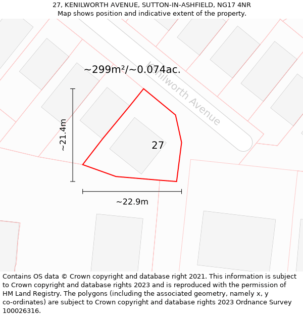 27, KENILWORTH AVENUE, SUTTON-IN-ASHFIELD, NG17 4NR: Plot and title map