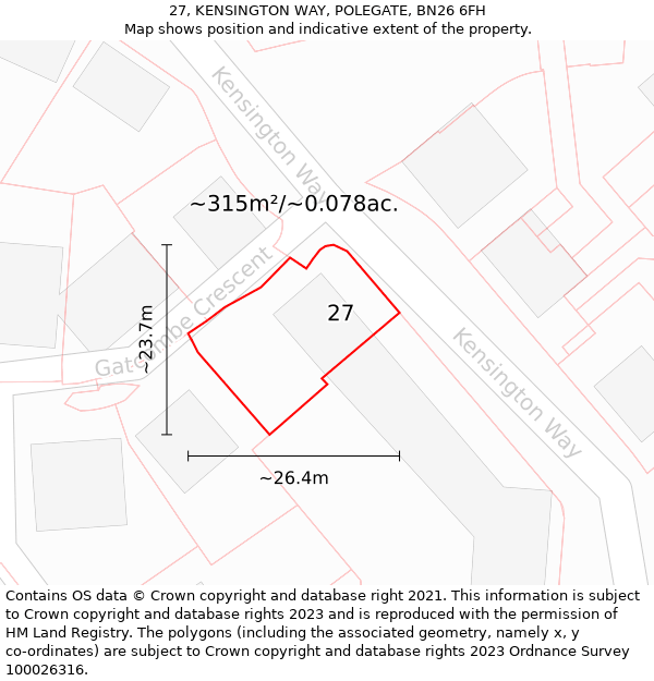 27, KENSINGTON WAY, POLEGATE, BN26 6FH: Plot and title map