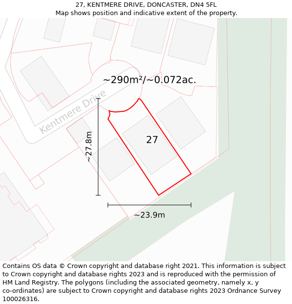 27, KENTMERE DRIVE, DONCASTER, DN4 5FL: Plot and title map