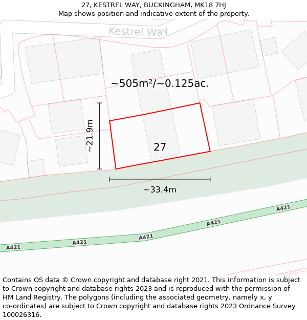 27, KESTREL WAY, BUCKINGHAM, MK18 7HJ: Plot and title map