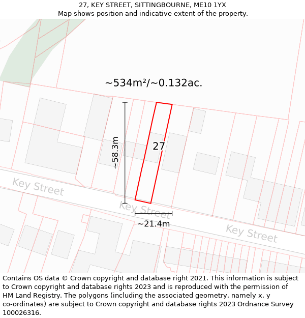 27, KEY STREET, SITTINGBOURNE, ME10 1YX: Plot and title map