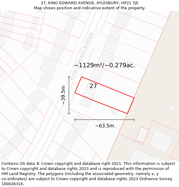 27, KING EDWARD AVENUE, AYLESBURY, HP21 7JE: Plot and title map