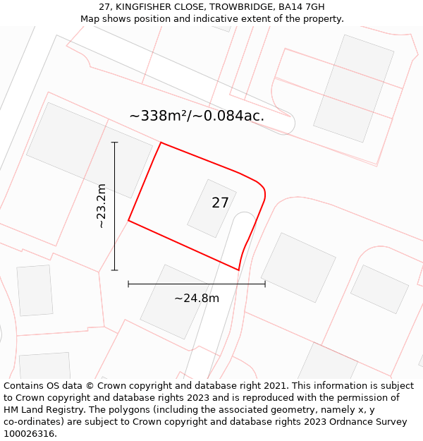 27, KINGFISHER CLOSE, TROWBRIDGE, BA14 7GH: Plot and title map