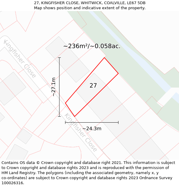 27, KINGFISHER CLOSE, WHITWICK, COALVILLE, LE67 5DB: Plot and title map